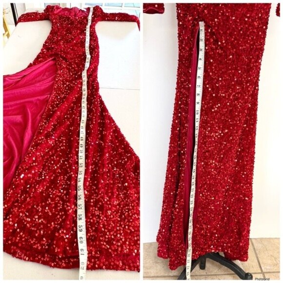 FAERIESTY red Sweetheart Neck Split Thigh Sequin Formal Dress XSmall - Picture 12 of 15